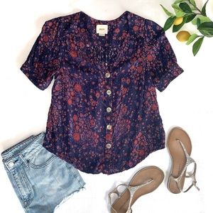 Anthropologie Maeve Button Up, Short Sleeve Blouse